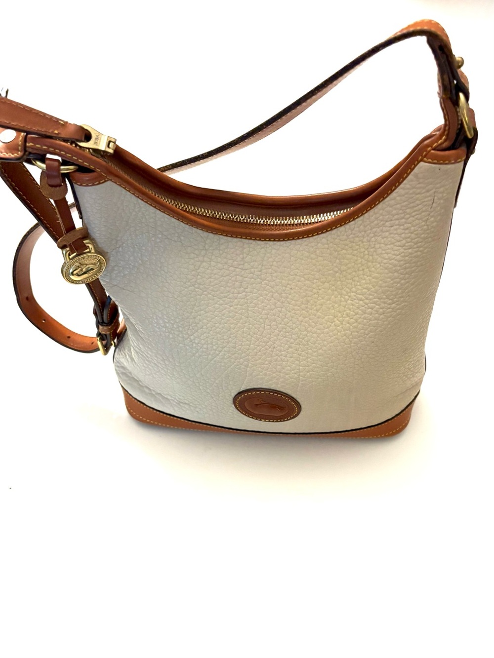 Dooney & Bourke USA Neutral Tan Pebbled All Weather Leather Hobo Bag Bucket